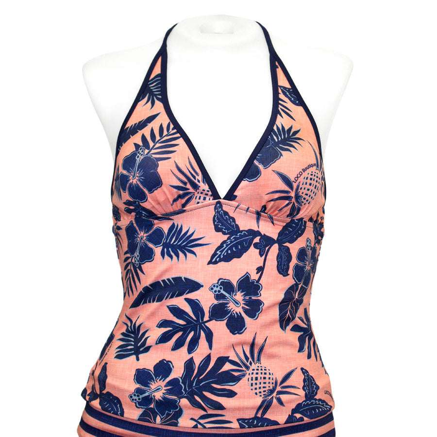 Thicket Linen Stripe Reversible Halter Tankini - Loco Boutique