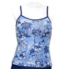 Loco Boutique Hibis and Palm Cami Tankini Top - LIGHT NAVY / XS