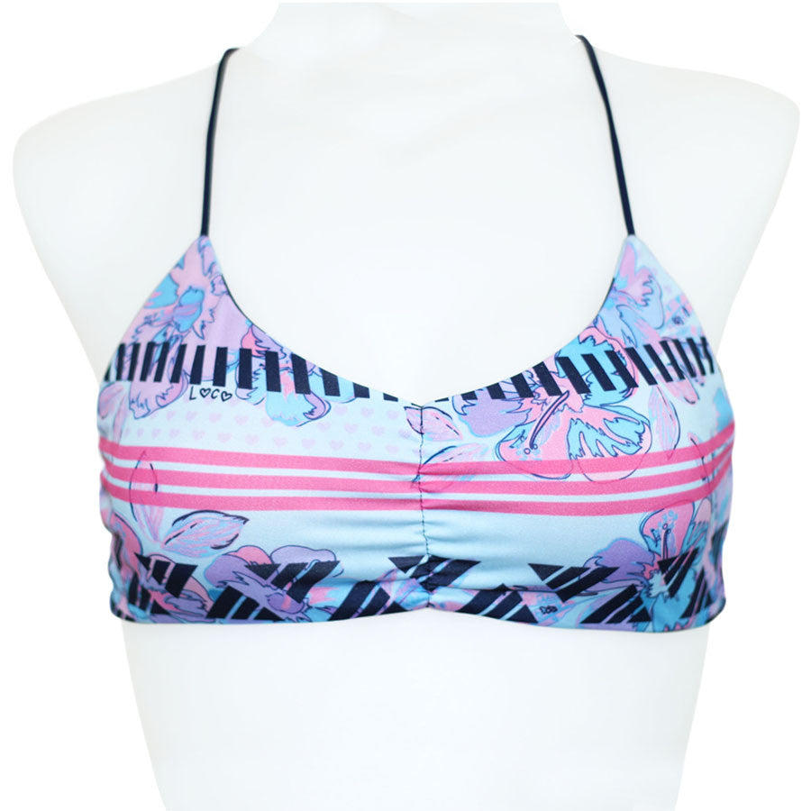 Loco Boutique Woman's Watercolor Hibis Reversible Athletic Bikini Top