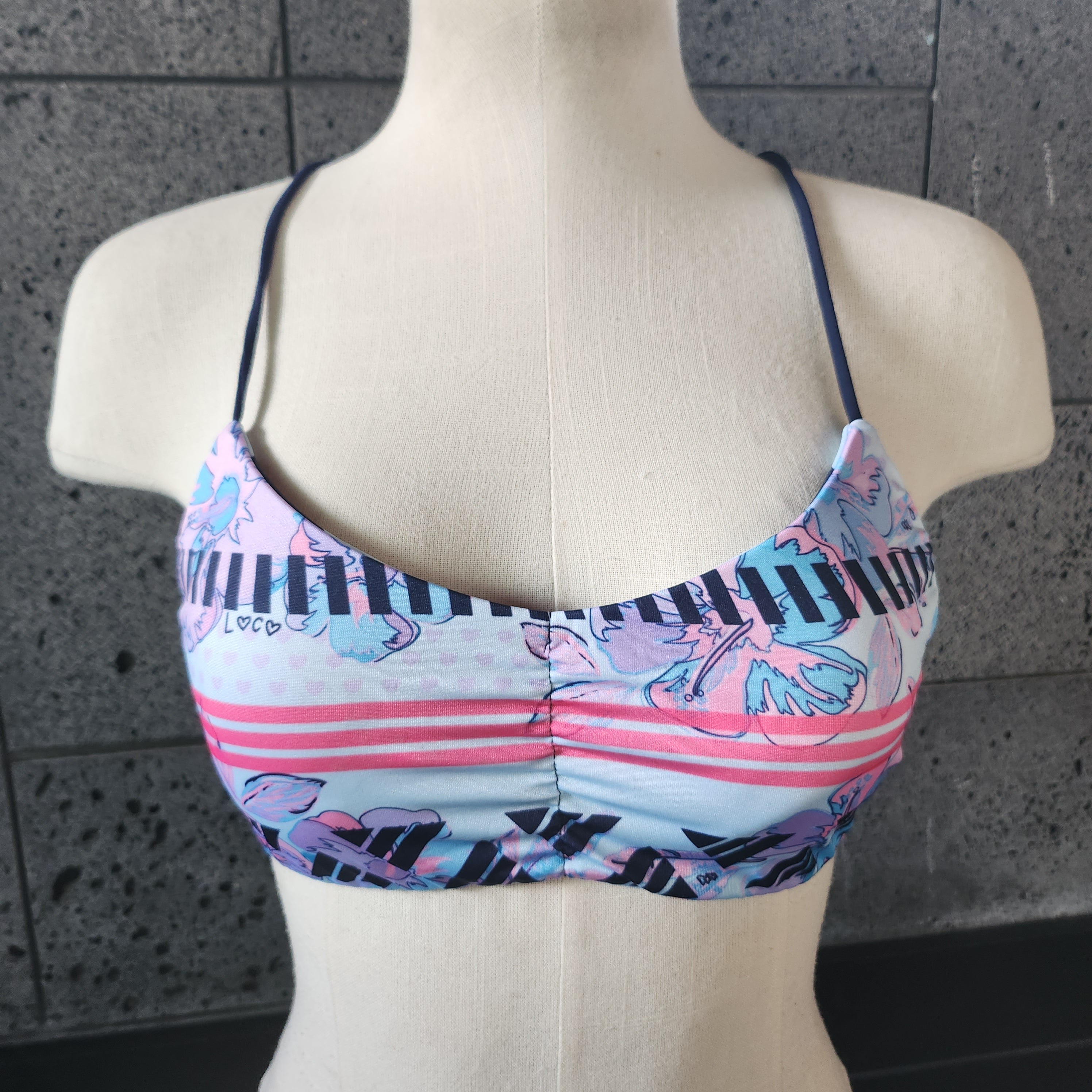 Loco Boutique Woman's Watercolor Hibis Reversible Athletic Bikini Top