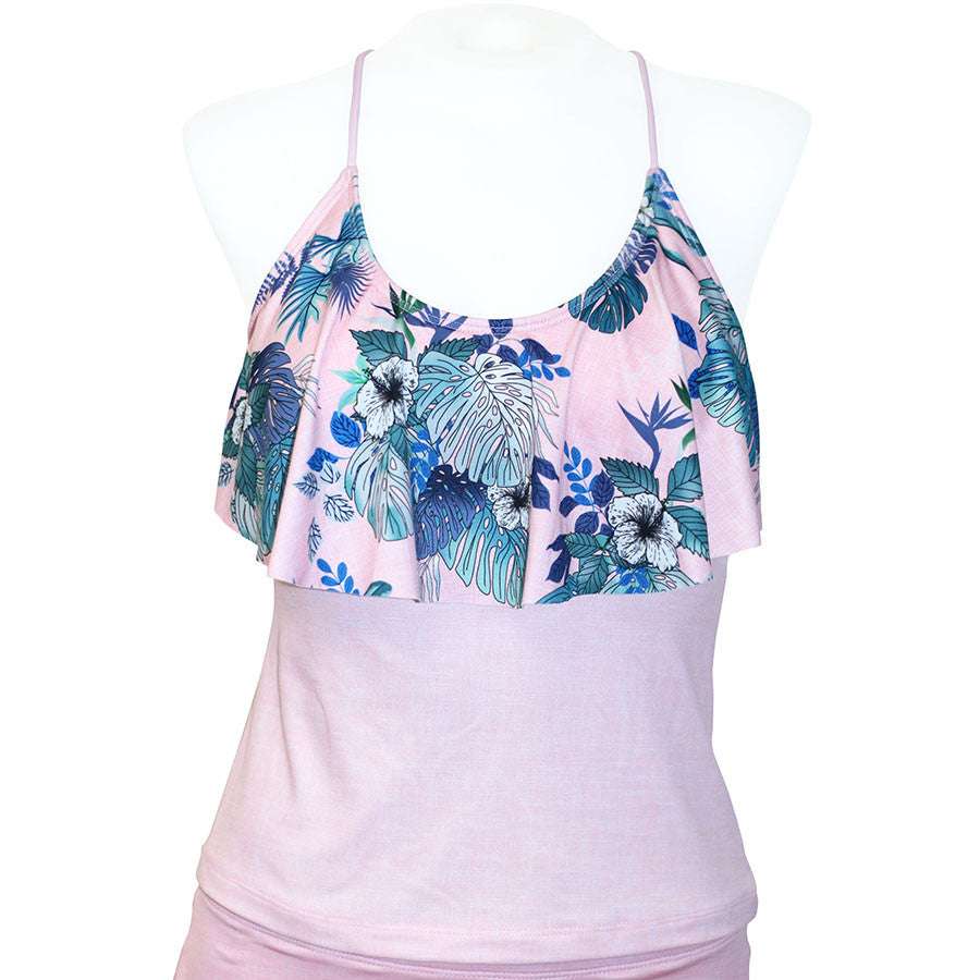 Linen Flower Flounce Front Tankini - Loco Boutique