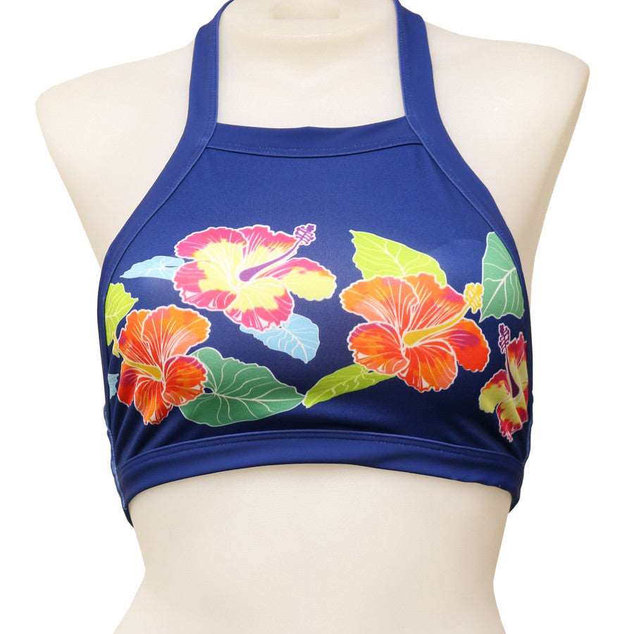 Multi-Color Hibis High Halter Crop Top - Loco Boutique