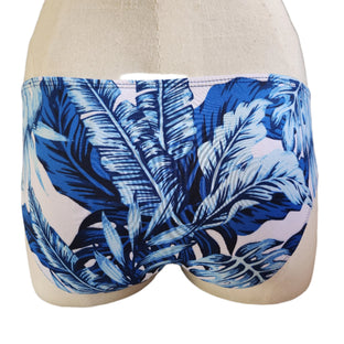Leaf-patterned swim bottom, featuring 3-inch sides, displayed on a mannequin against a white background.
