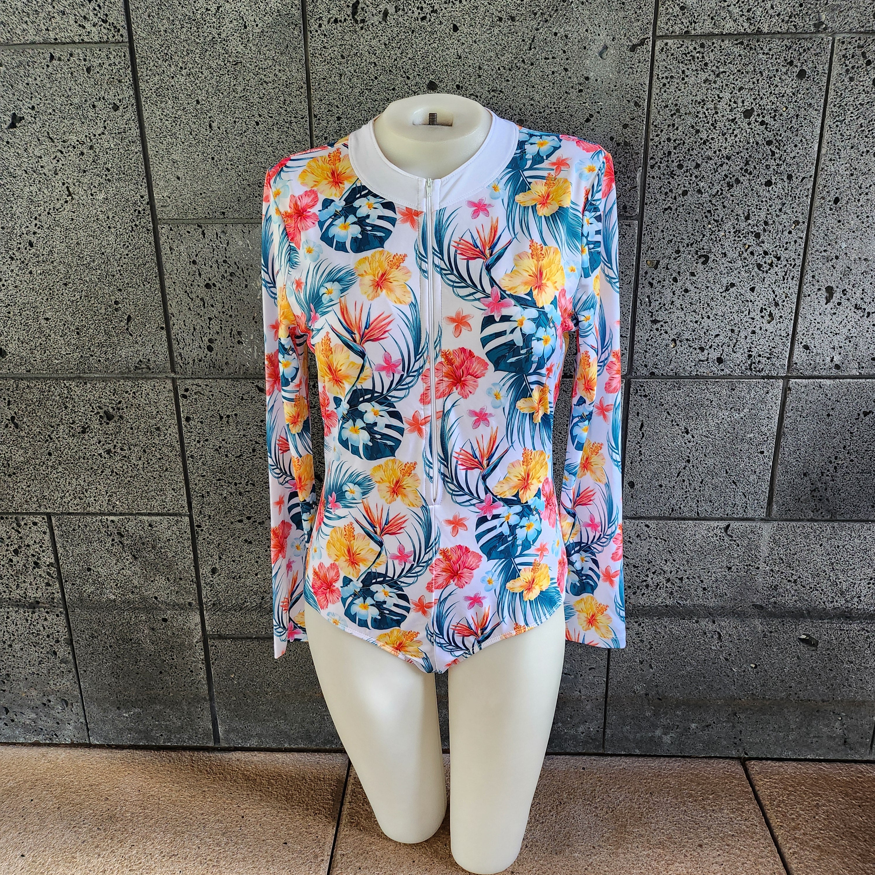 Hawaiian Flower Long Sleeve One Piece