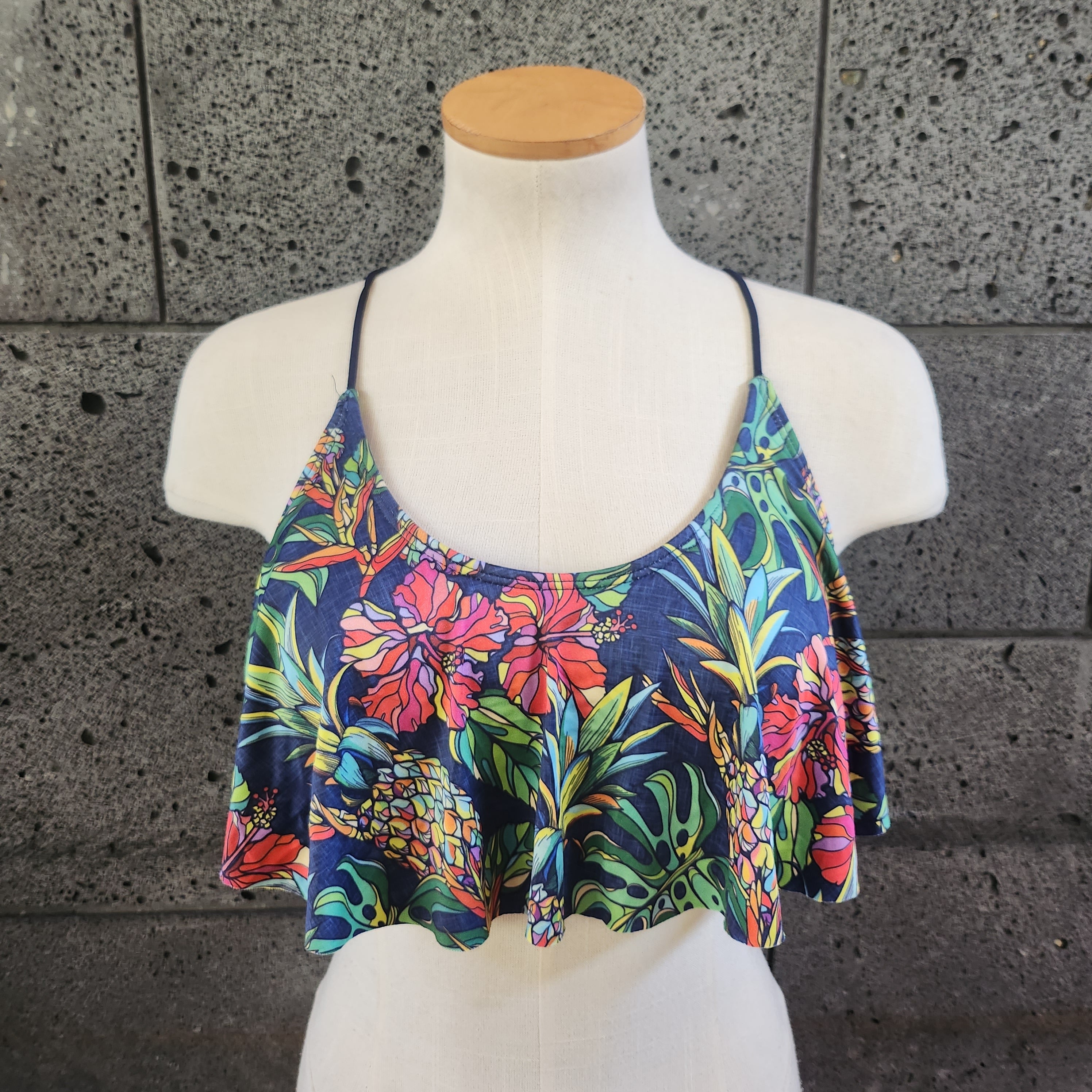 Loco Boutique Pineapple Hibiscus Flounce Crop Top