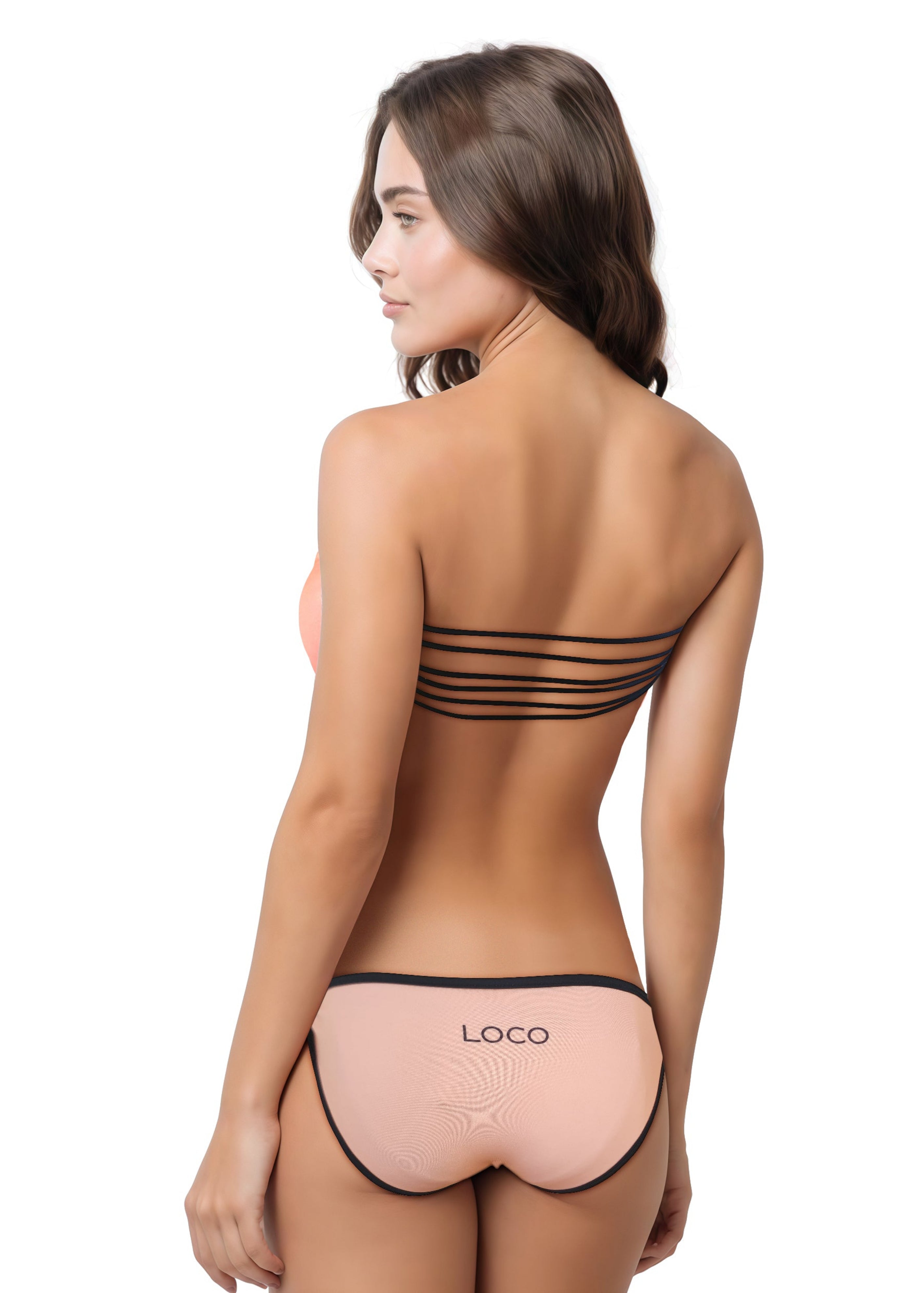Top de bikini bandeau con espalda de tiras y ribete negro neón de Loco Boutique
