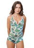 Loco Boutique Palm Leaves Halter Tankini Top - CREAM / S
