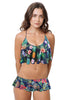 Loco Boutique Pine and Flower Flounce Crop Top - NAVY / XS