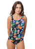 Pine and Flower One Piece - NAVY / XS