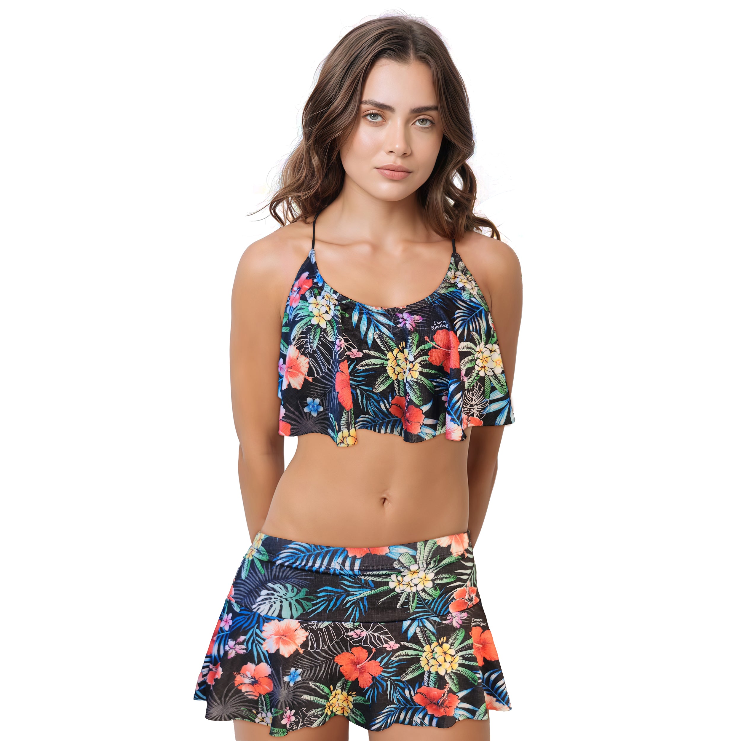 Loco Boutique Red Hibis-2 Flared Skort - Loco Boutique