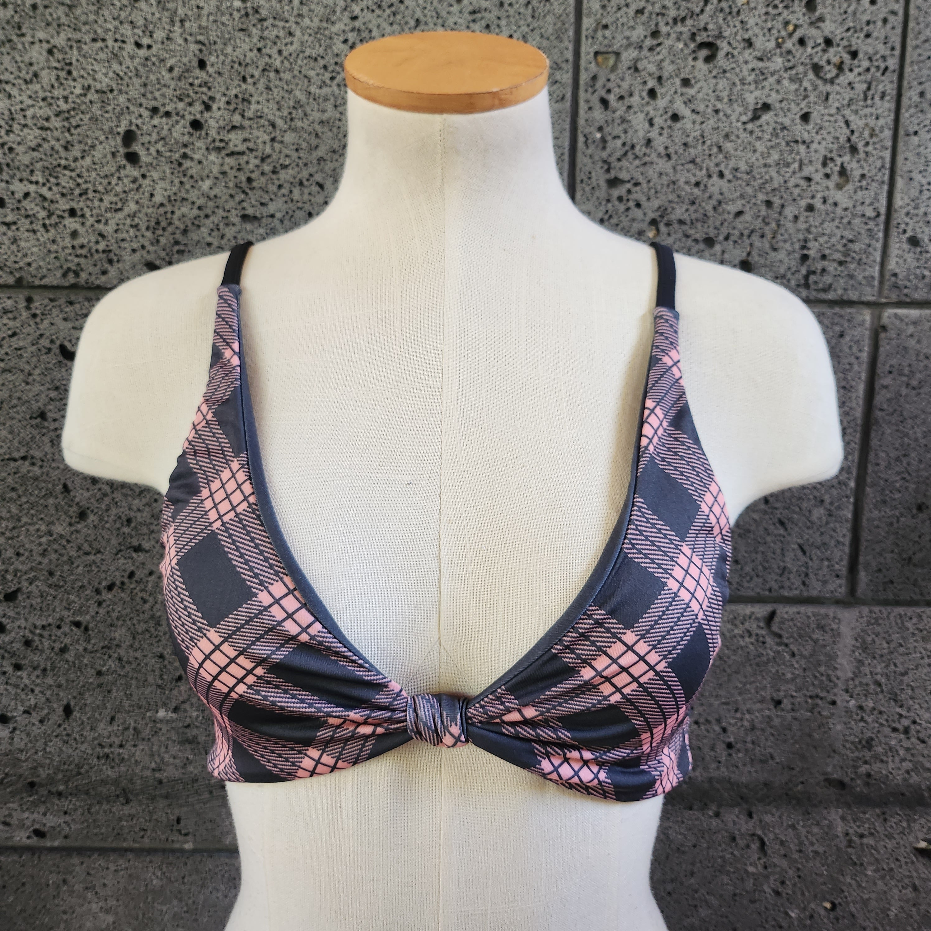 Loco Boutique Palaka Twist Plaid Twist Front Bikini Top