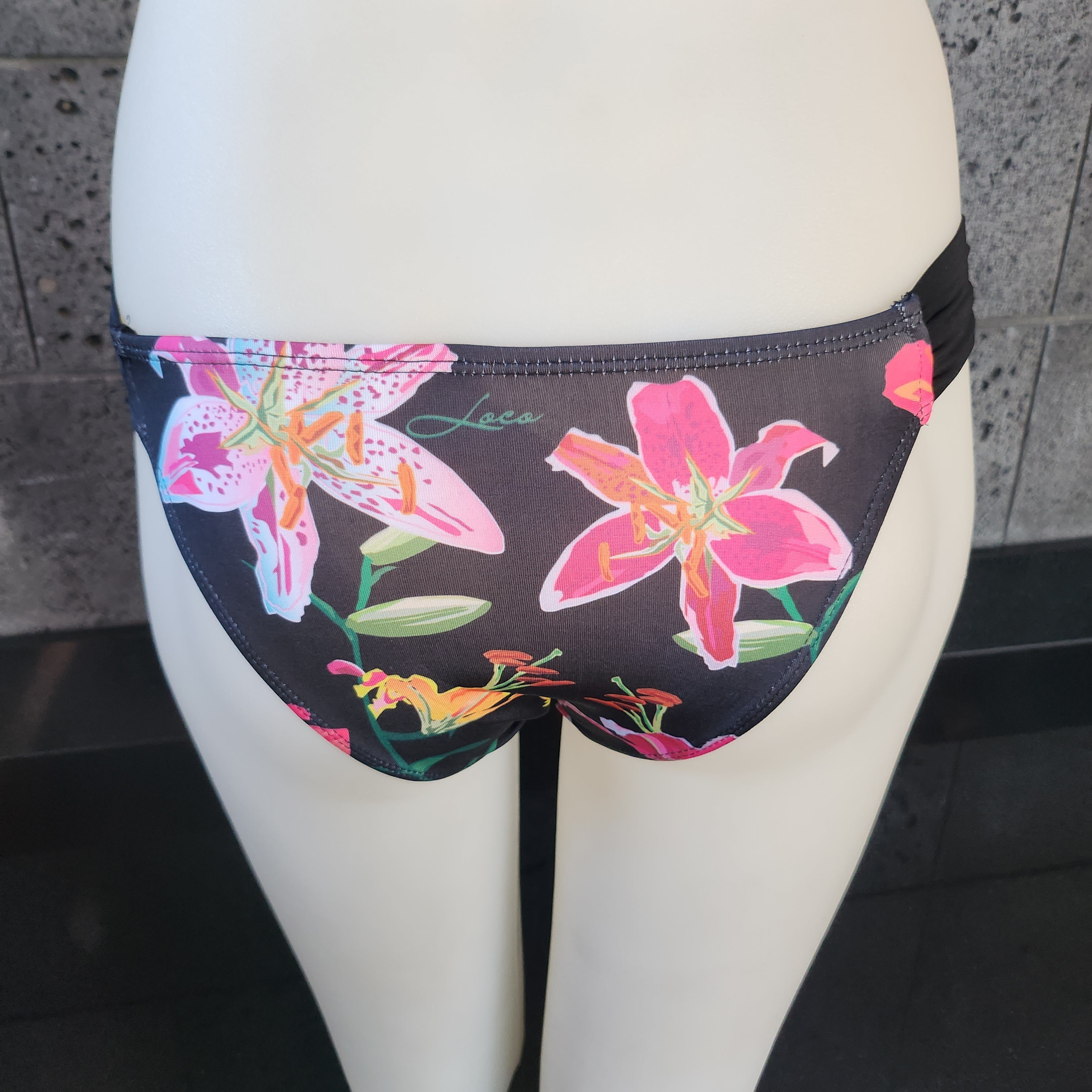 Loco Boutique Woman's Tropical Orchid Side Ruched Bikini Bottom