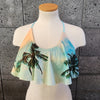 Loco Boutique Palm Photo Flounce Crop Top - MINT / S