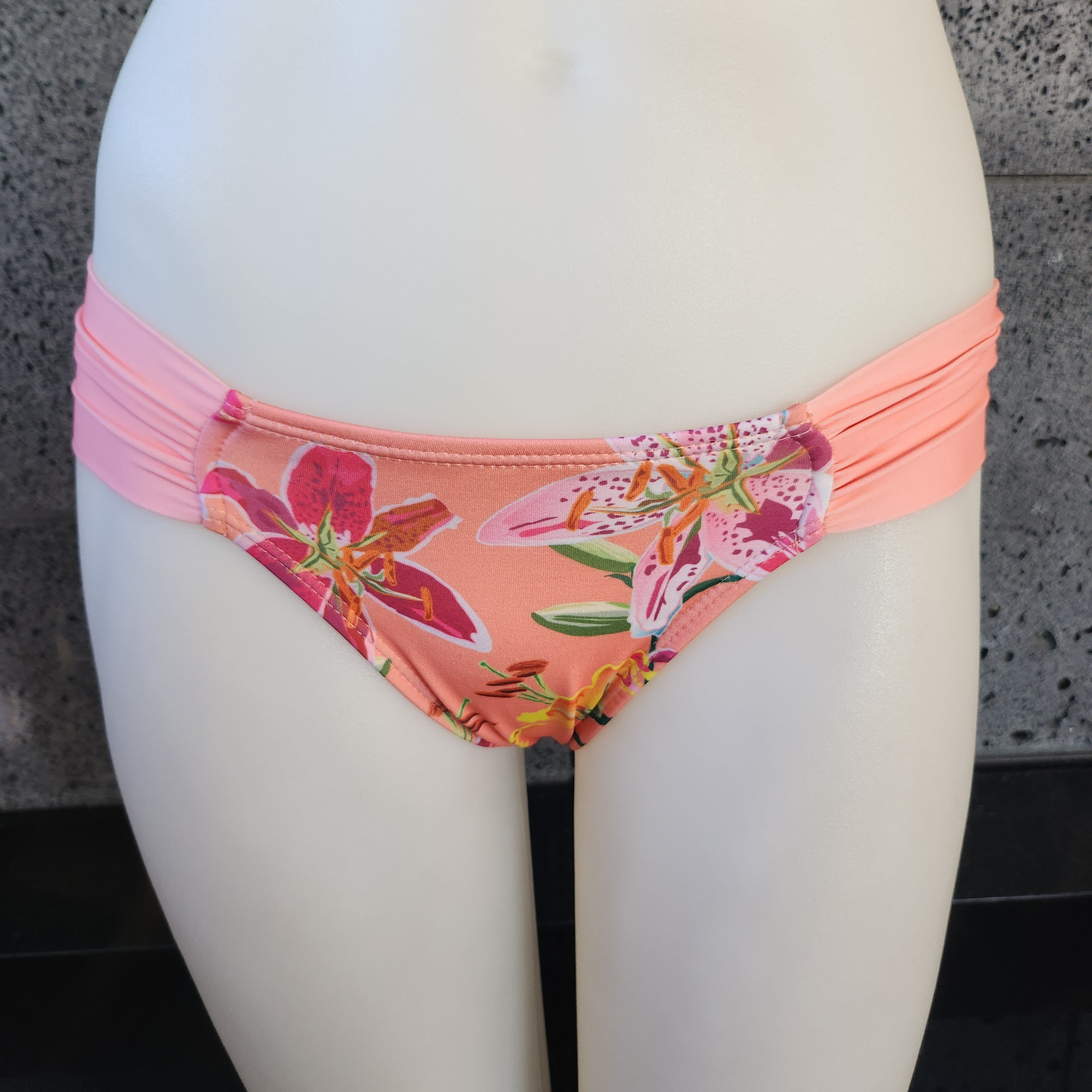 Loco Boutique Woman's Tropical Orchid Side Ruched Bikini Bottom