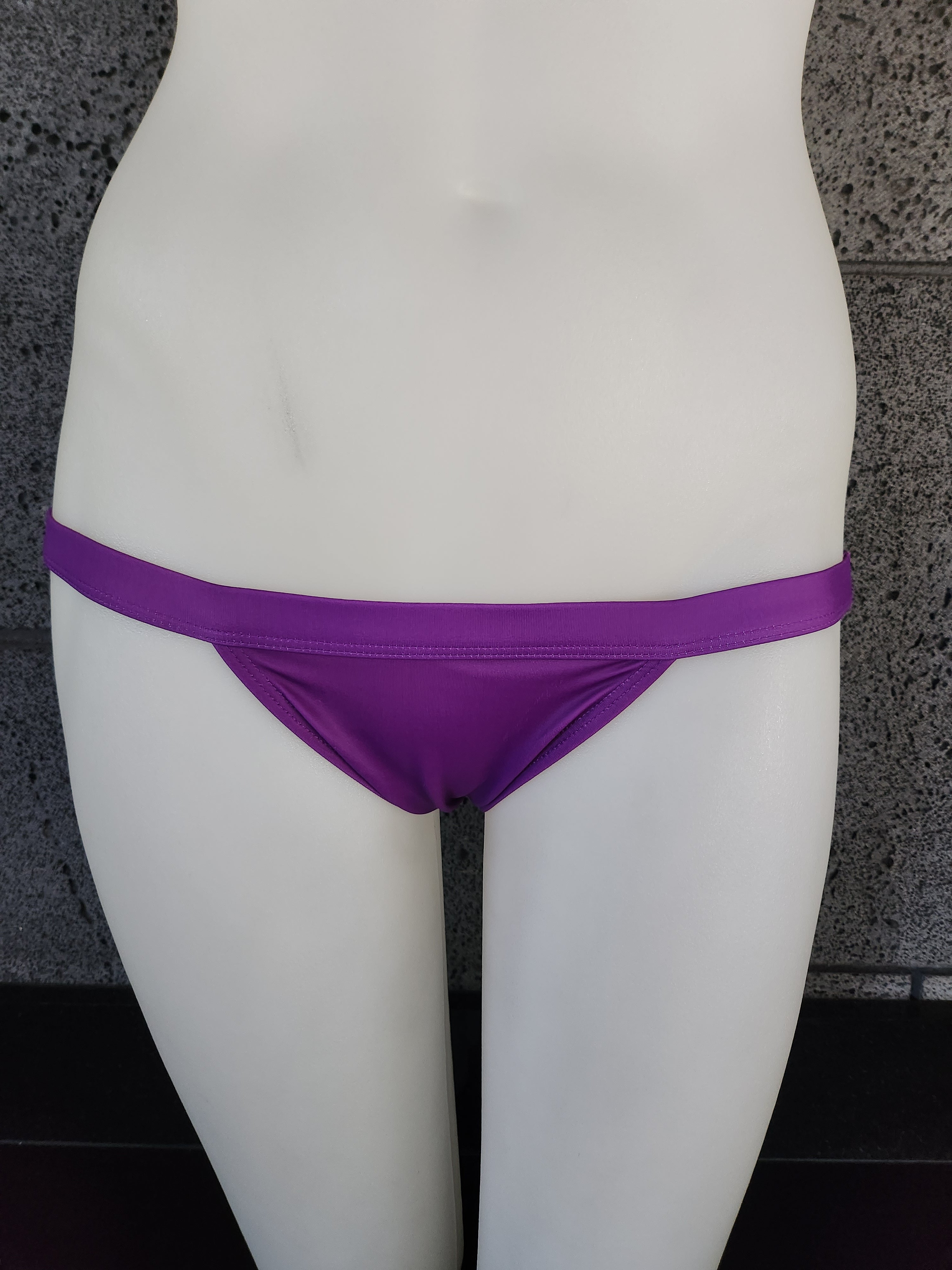 Loco Boutique Purple Ribbed High-Cut Thong Bikini Bottom