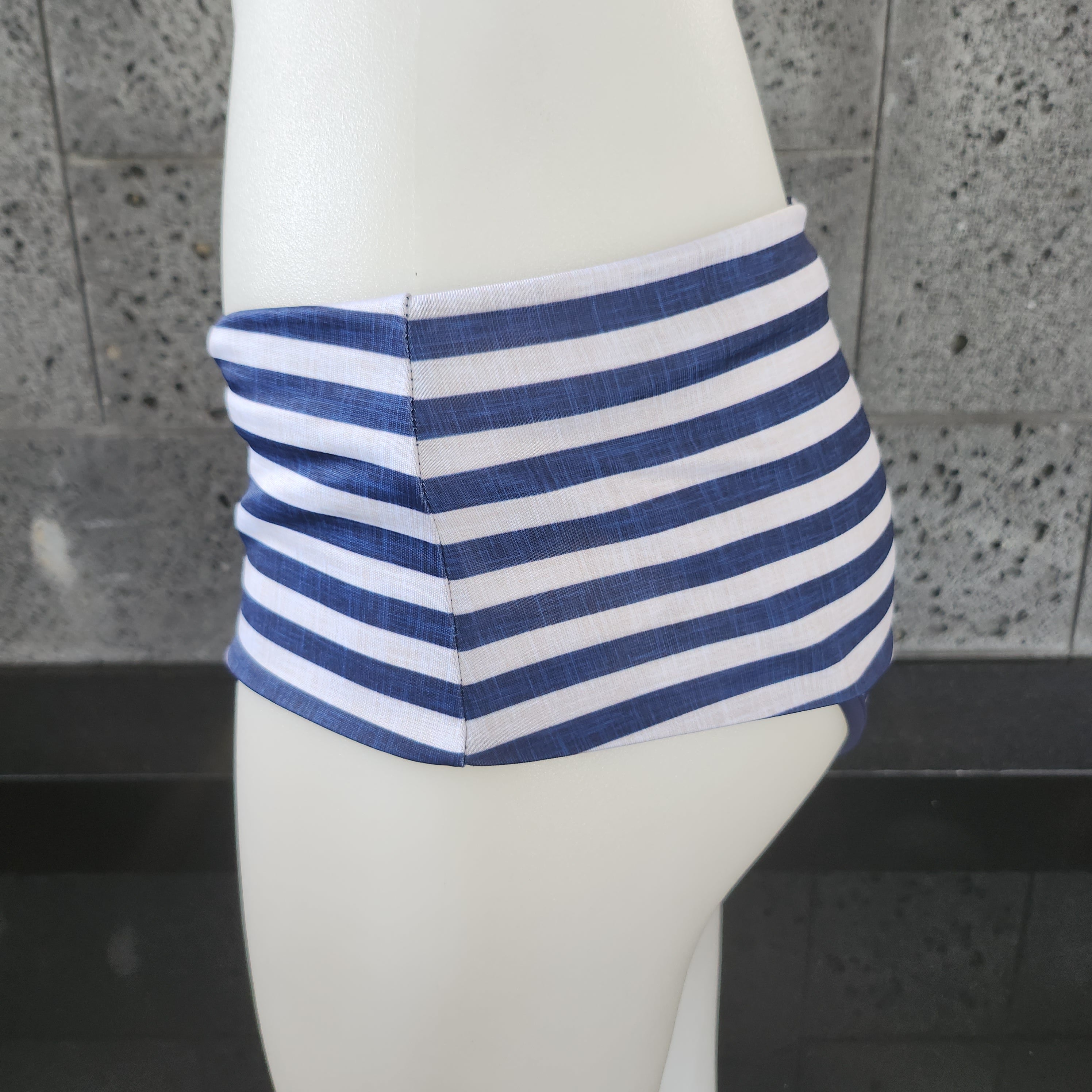 Loco Boutique Woman's Thicket Linen Stripe Reversible Folded Waistband Bikini Bottom