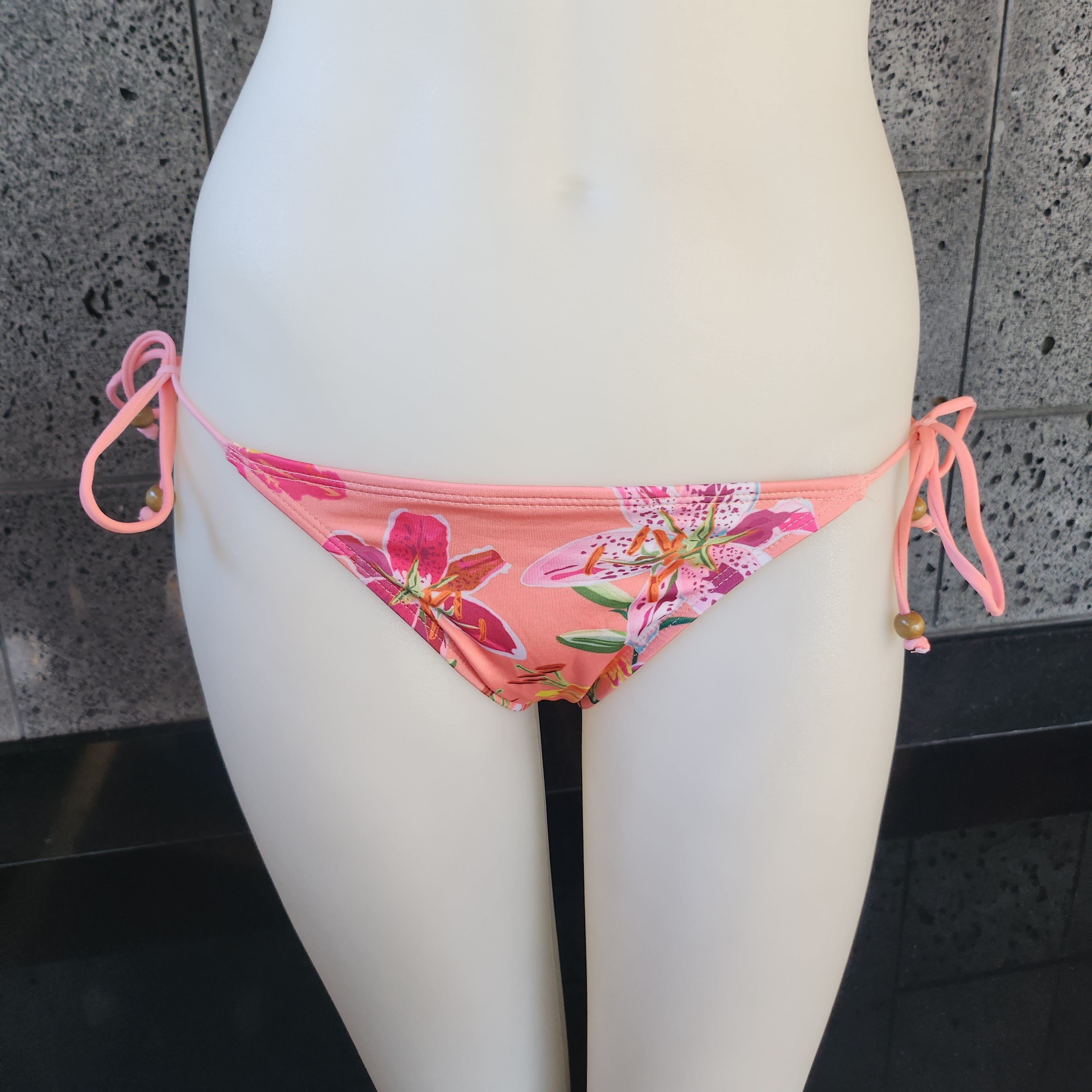 Loco Boutique Woman's Tropical Orchid Cinched Back Side Ties Bikini Bottom
