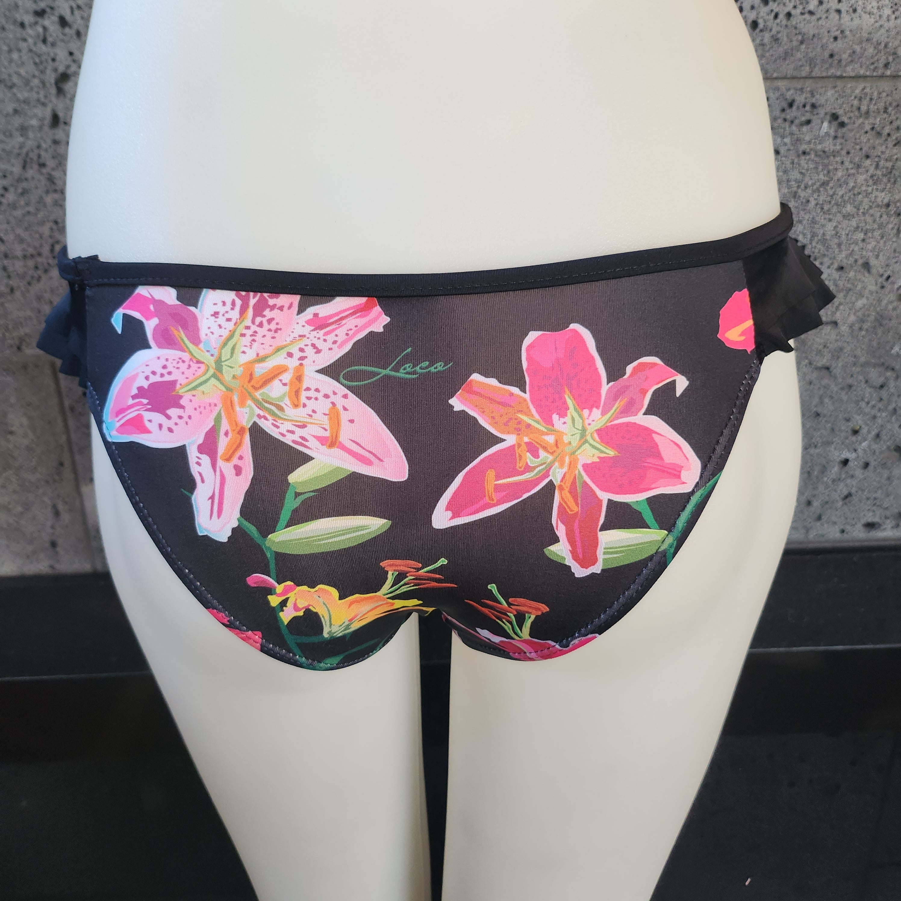 Loco Boutique Woman's Tropical Orchid Double Side Ruffle Bikini Bottom