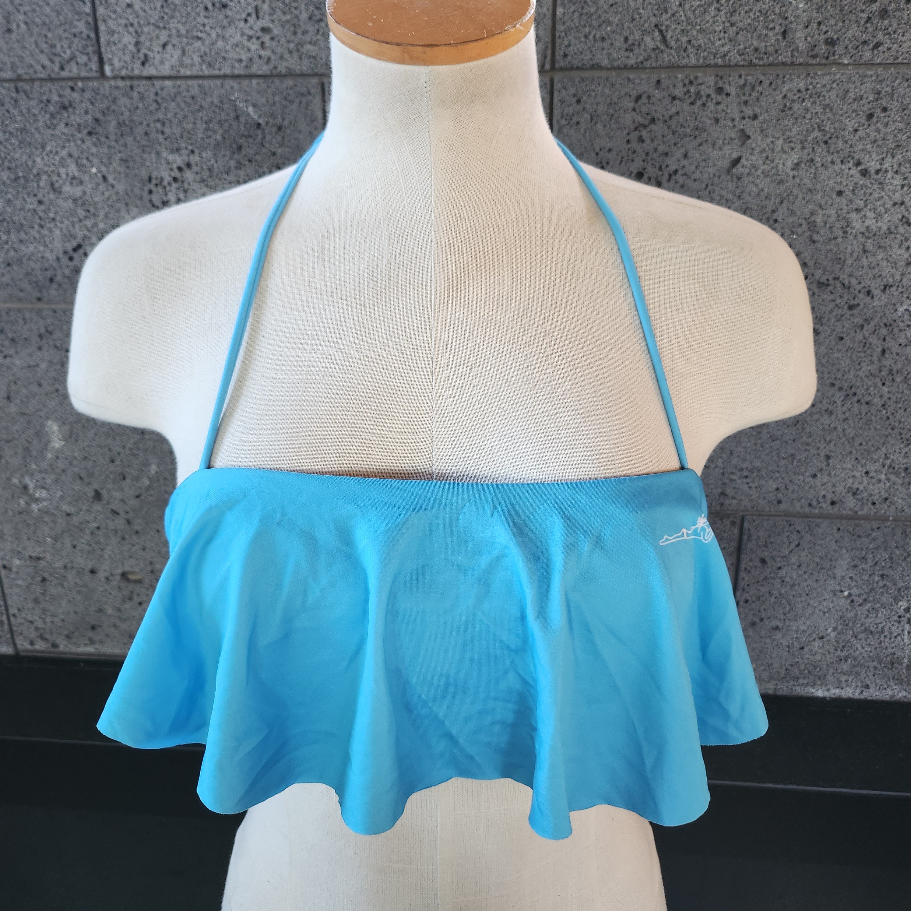 Loco Boutique Woman's Solid Logo Long Flounce Bandeau Bikini Top