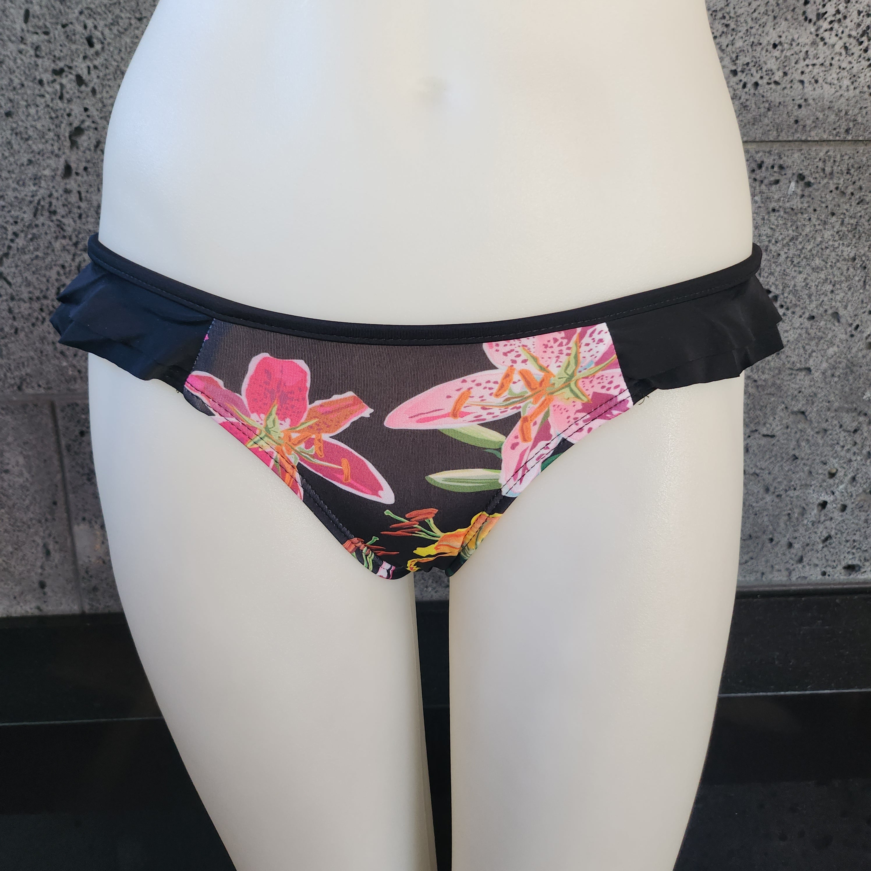 Loco Boutique Woman's Tropical Orchid Double Side Ruffle Bikini Bottom