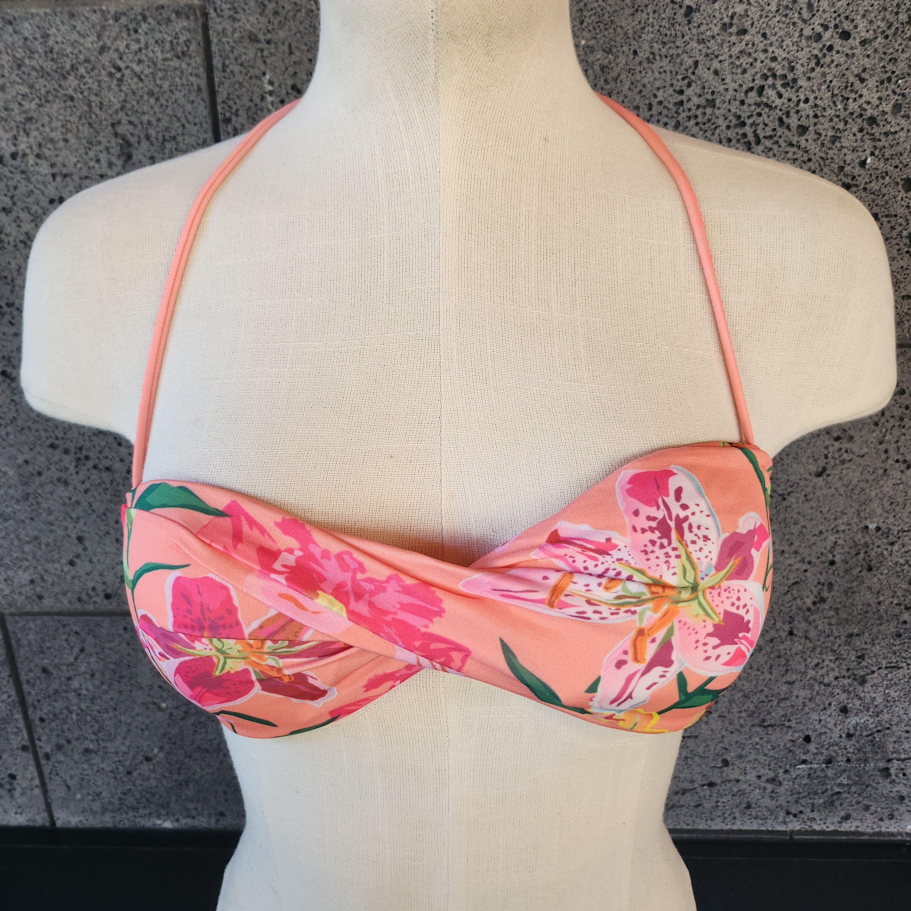 Loco Boutique Woman's Tropical Orchid Twisted Bandeau Bikini Top