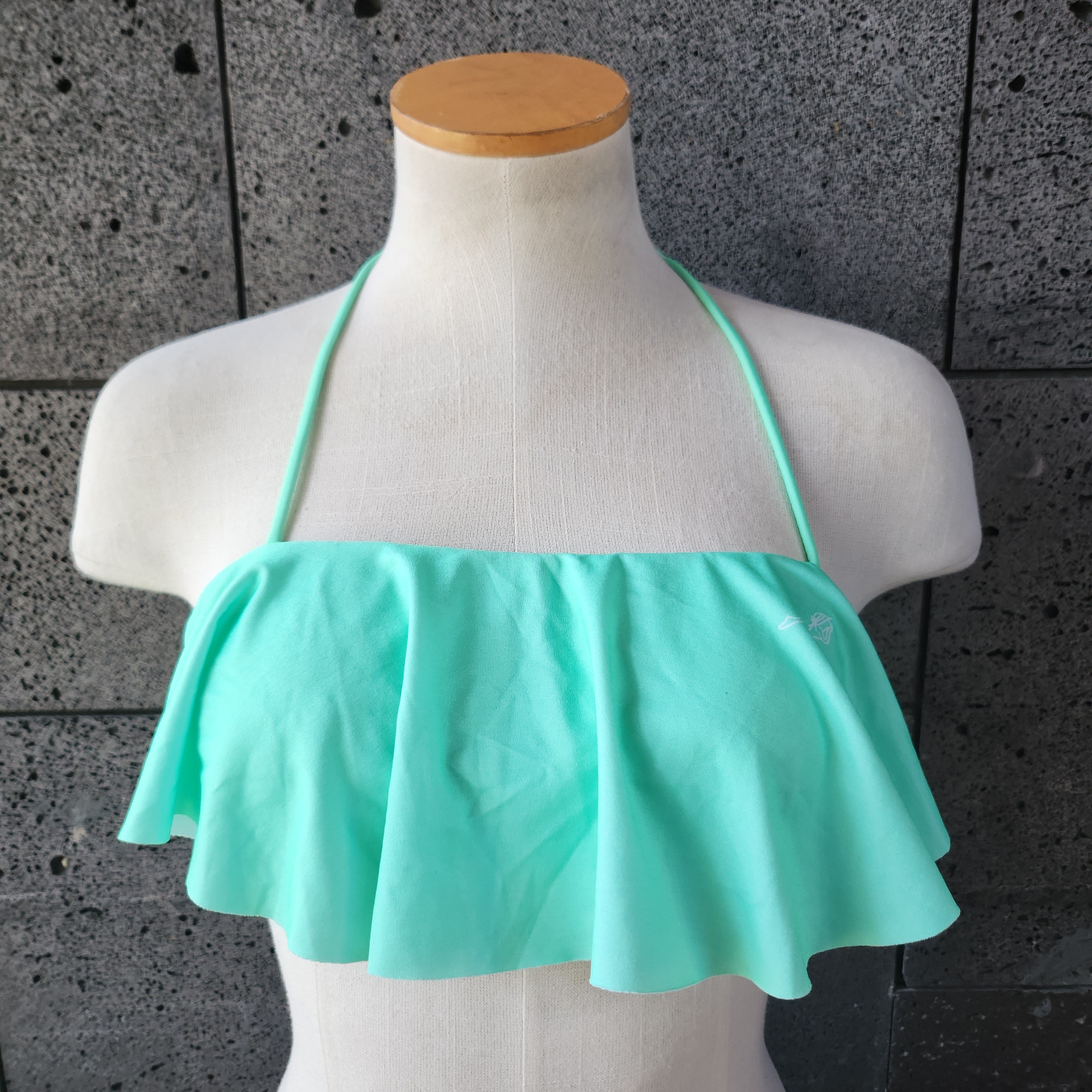 Loco Boutique Woman's Solid Logo Long Flounce Bandeau Bikini Top