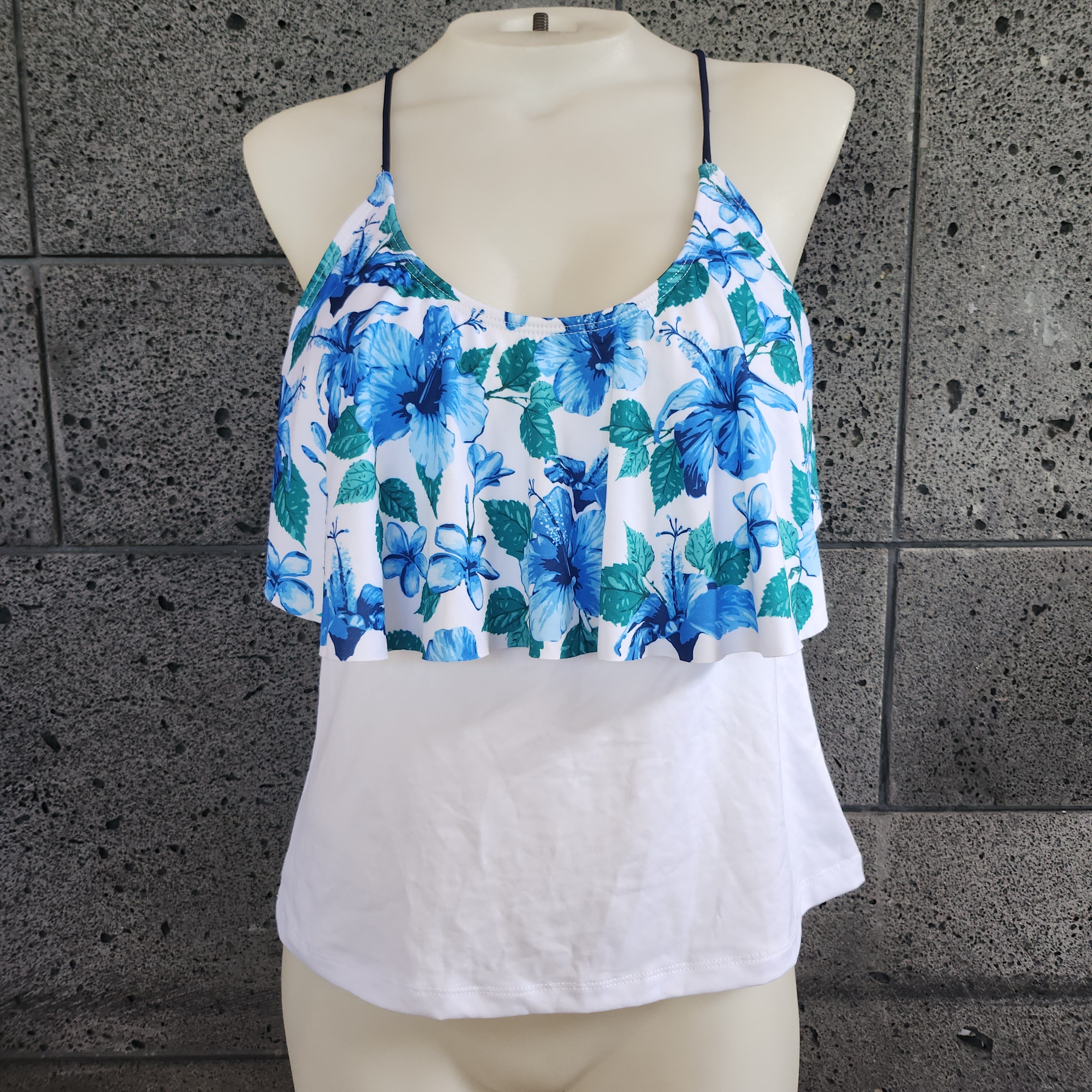Hawaiian Blue Flounce Front Tankini
