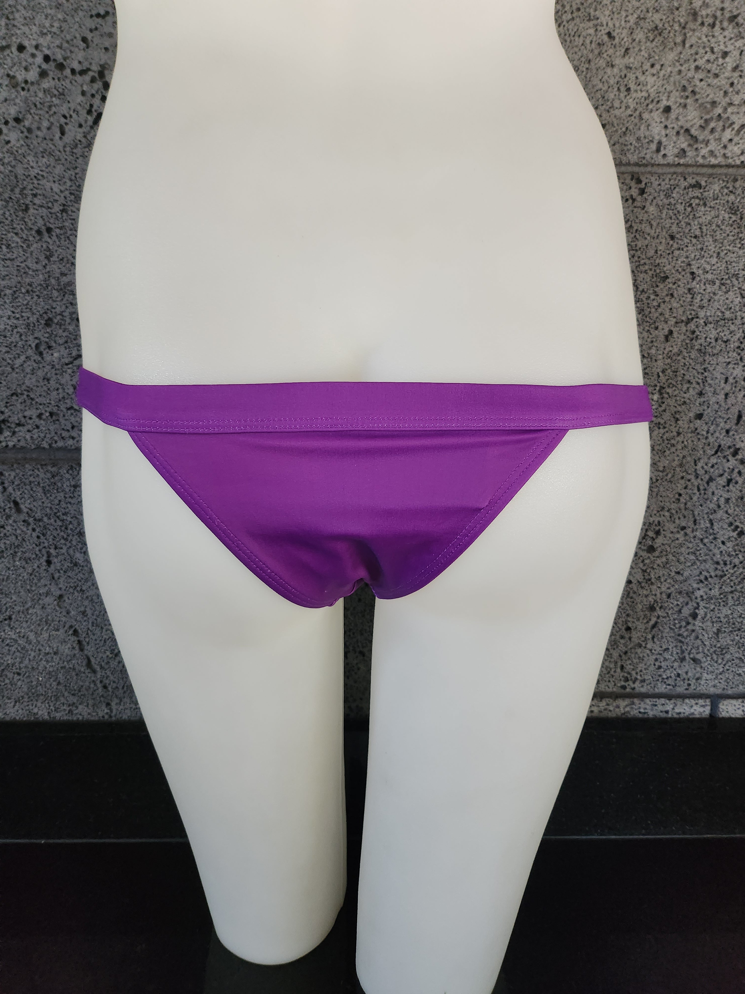 Loco Boutique Purple Ribbed High-Cut Thong Bikini Bottom