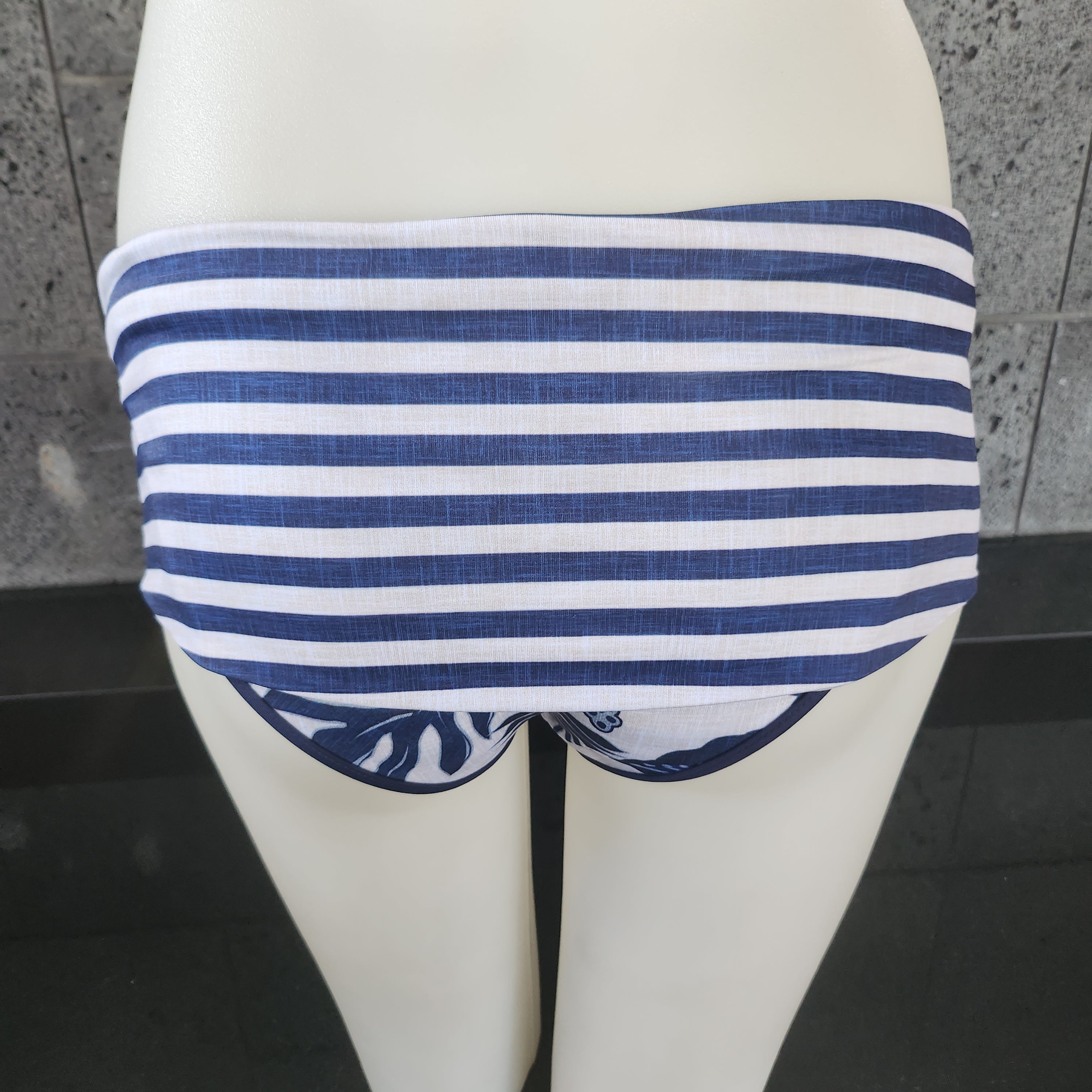 Loco Boutique Woman's Thicket Linen Stripe Reversible Folded Waistband Bikini Bottom