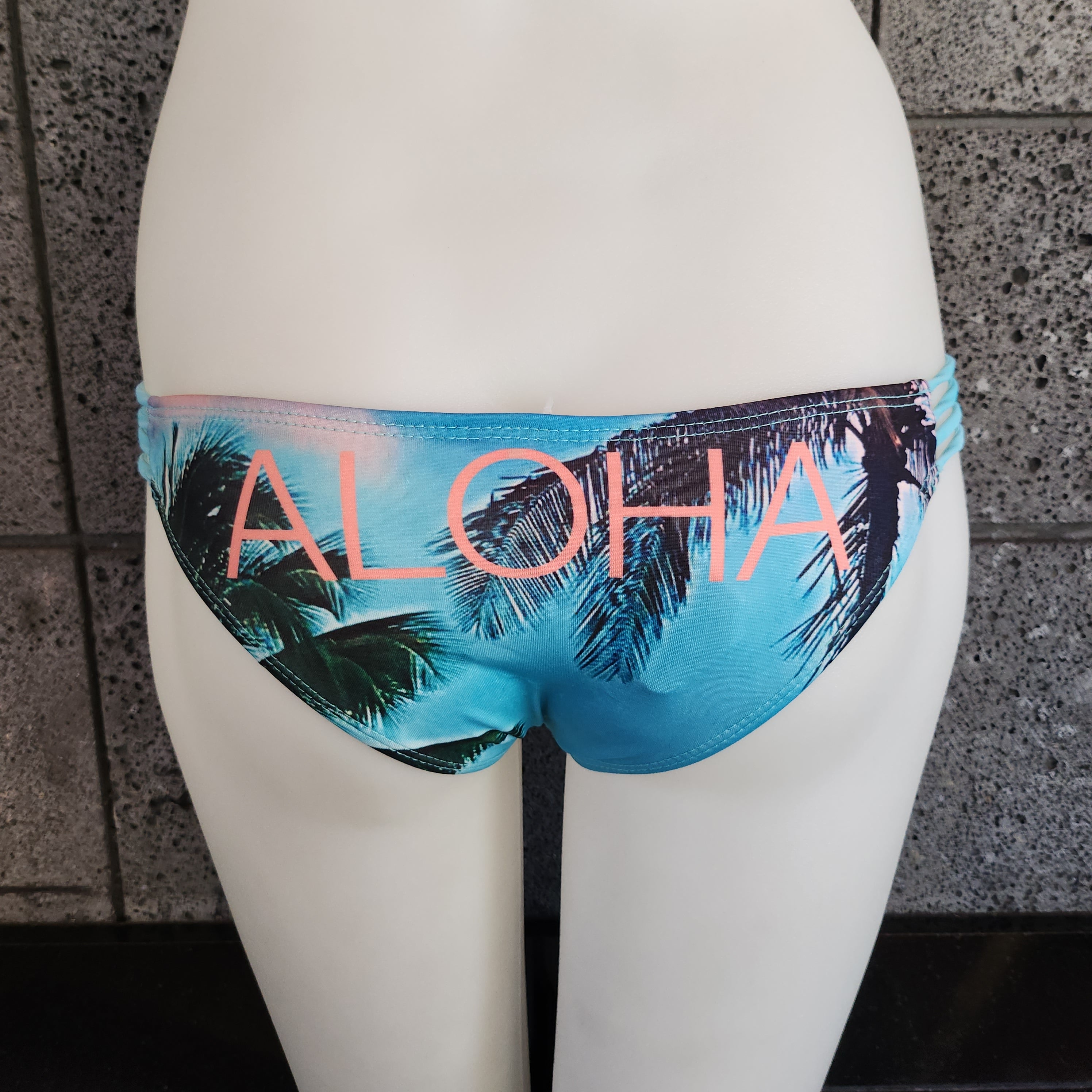 Loco Boutique Palm Photo Strappy Spaghetti Sides Bikini Bottom