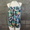 Loco Boutique Pine and Flower Flounce Front Romper - NAVY / S