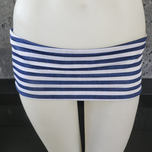 Loco Boutique Woman's Thicket Linen Stripe Reversible Folded Waistband Bikini Bottom