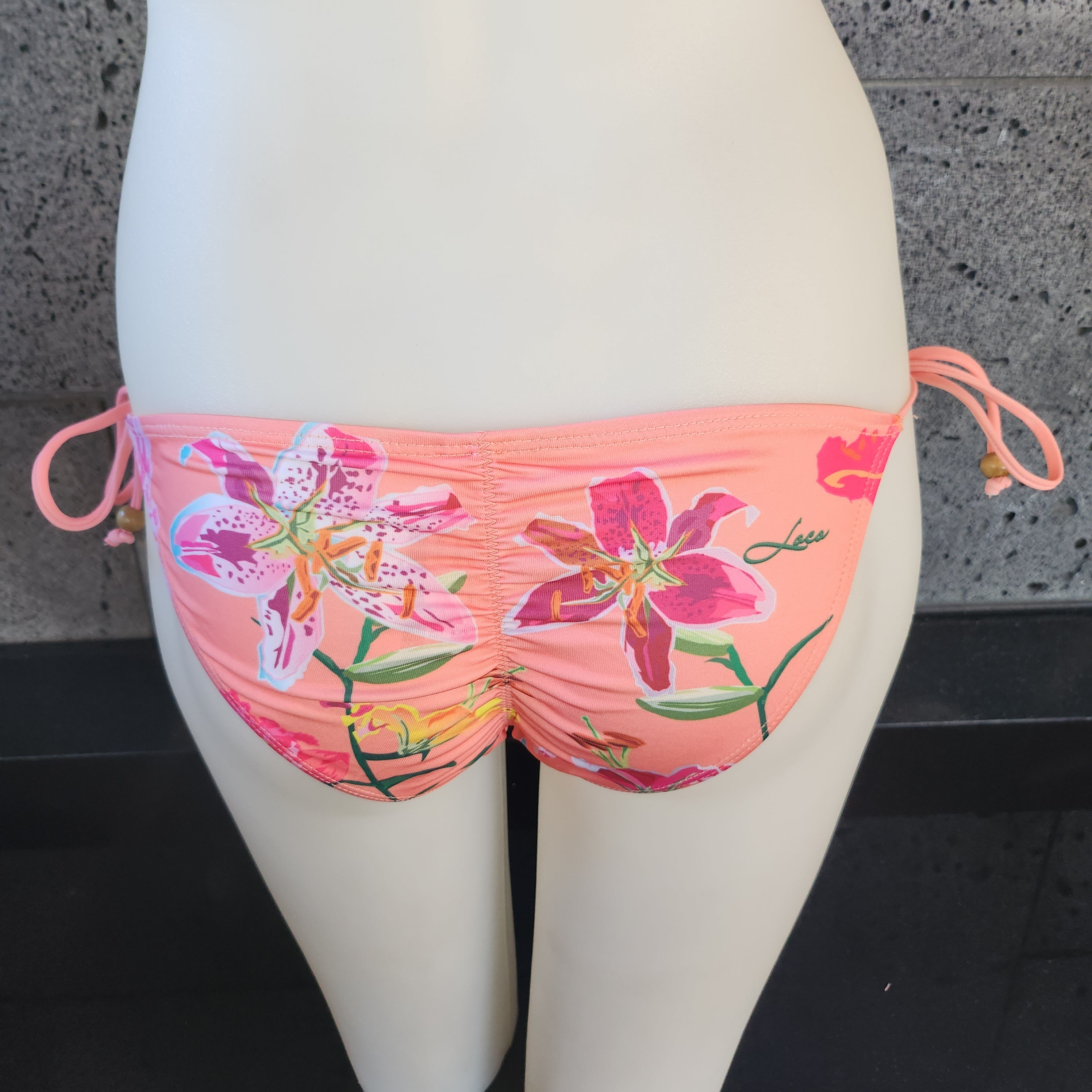 Loco Boutique Woman's Tropical Orchid Cinched Back Side Ties Bikini Bottom