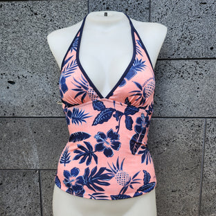 Loco Boutique Thicket Linen Stripe Reversible Halter Tankini