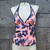 Loco Boutique Thicket Linen Stripe Reversible Halter Tankini - NAVY-SALMON / XS