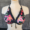 Loco Boutique Woman's Tropical Orchid Ruffle Embellished Underwire Bikini Top - BLACK / XS