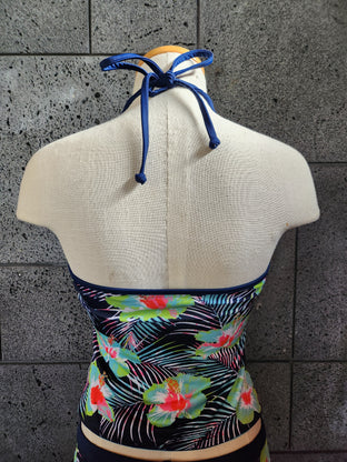 Blue Flower Reversible Halter Tankini - Loco Boutique