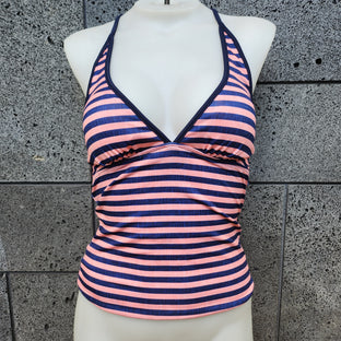 Loco Boutique Thicket Linen Stripe Reversible Halter Tankini