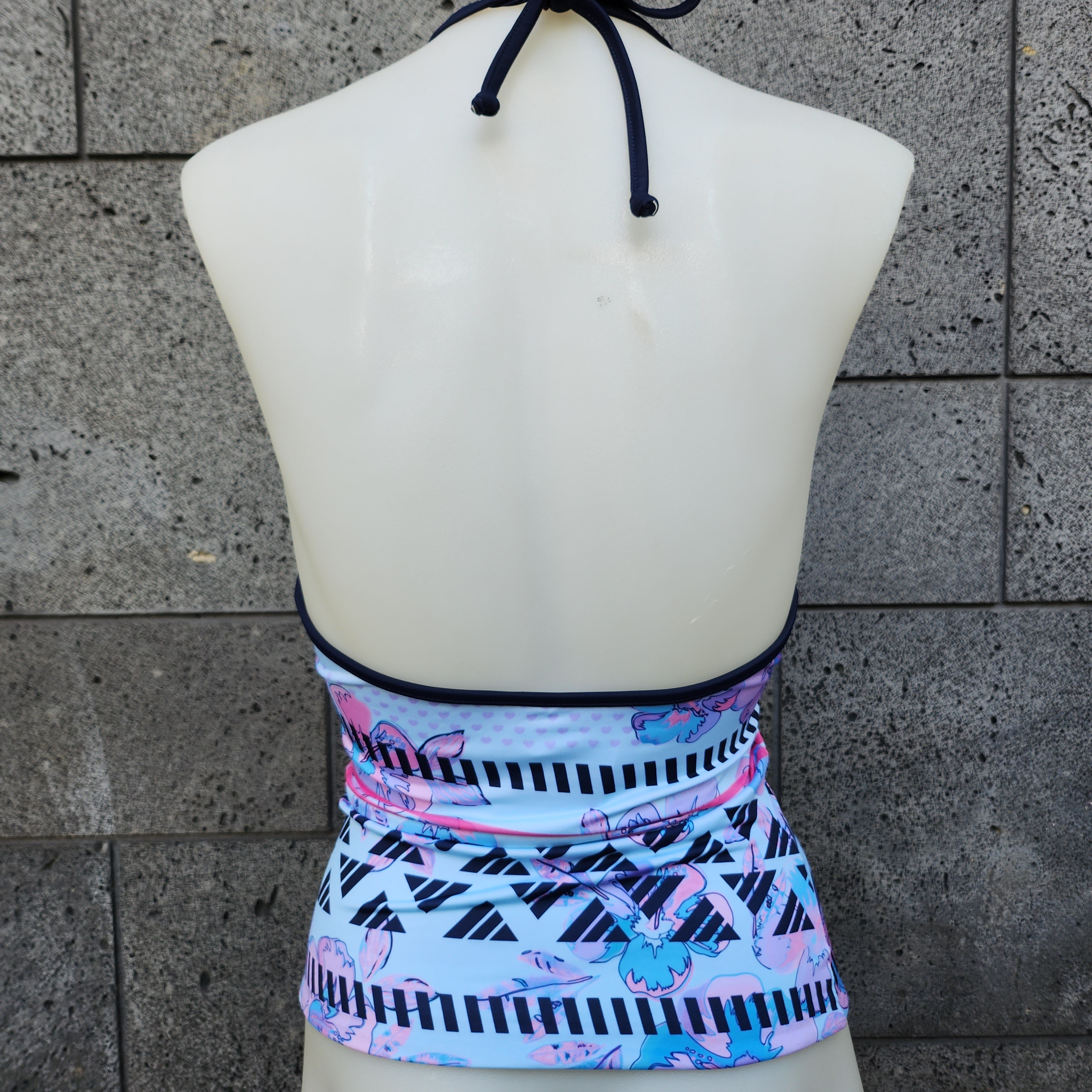 Loco Boutique Woman's Watercolor Hibis Reversible Halter Tankini