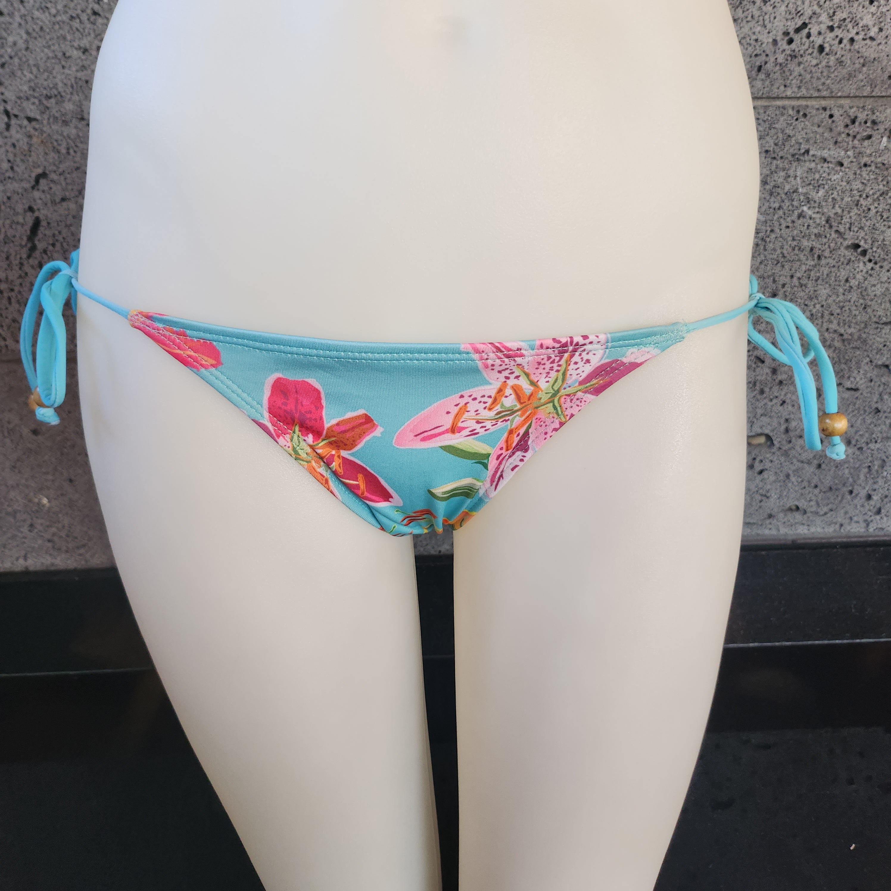 Loco Boutique Woman's Tropical Orchid Cinched Back Side Ties Bikini Bottom
