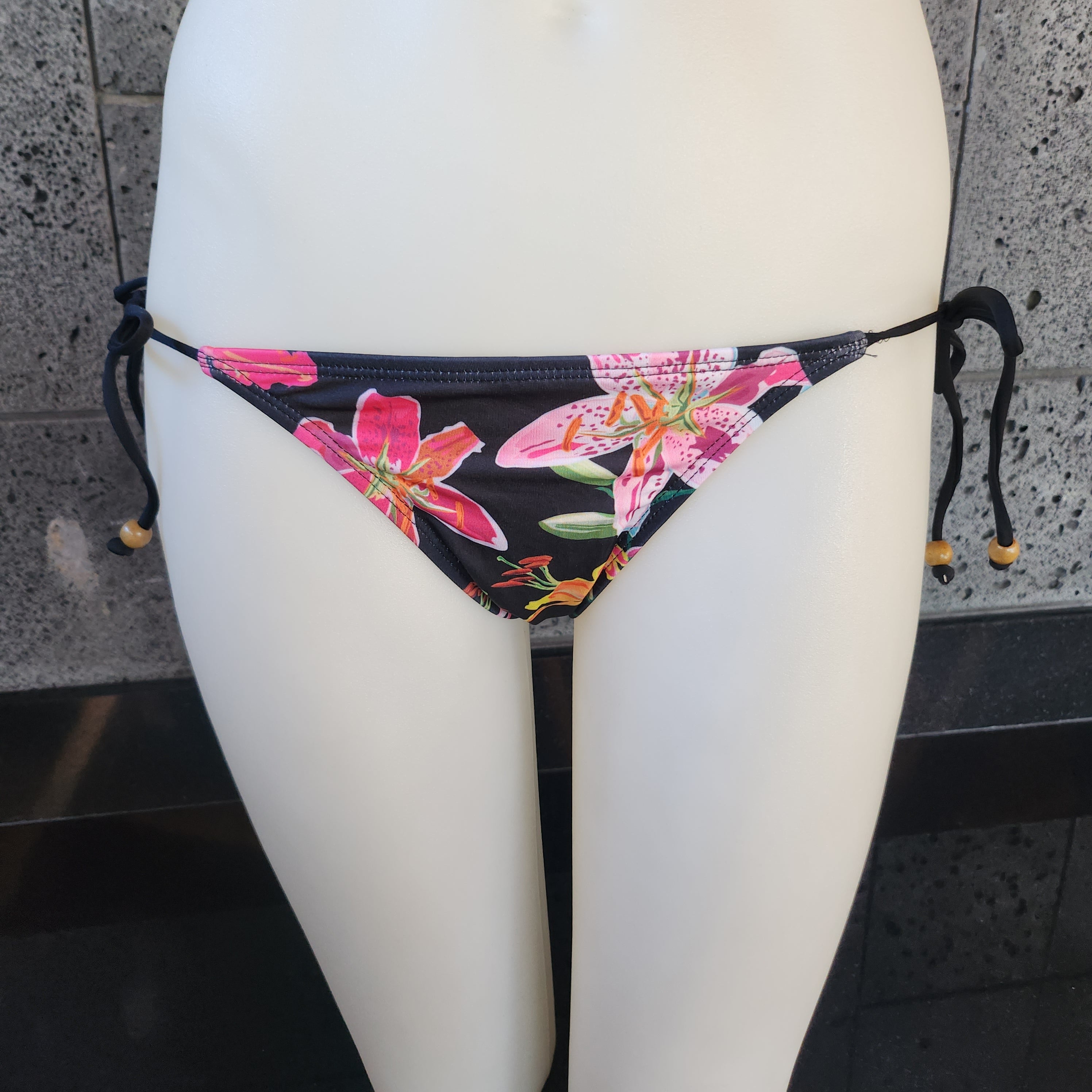 Loco Boutique Woman's Tropical Orchid Cinched Back Side Ties Bikini Bottom